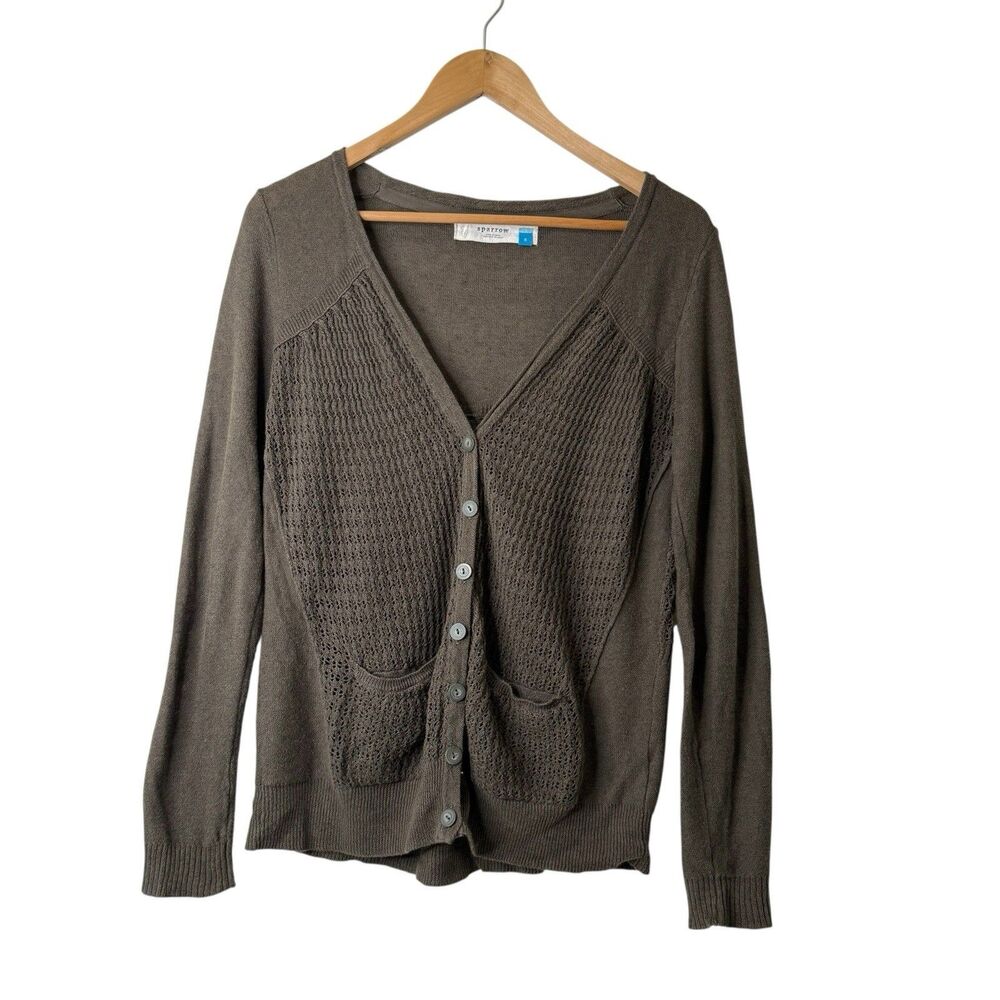 Anthropologie Sparrow Cardigan Sz S Pointelle Knit Linen Blend Button Pockets